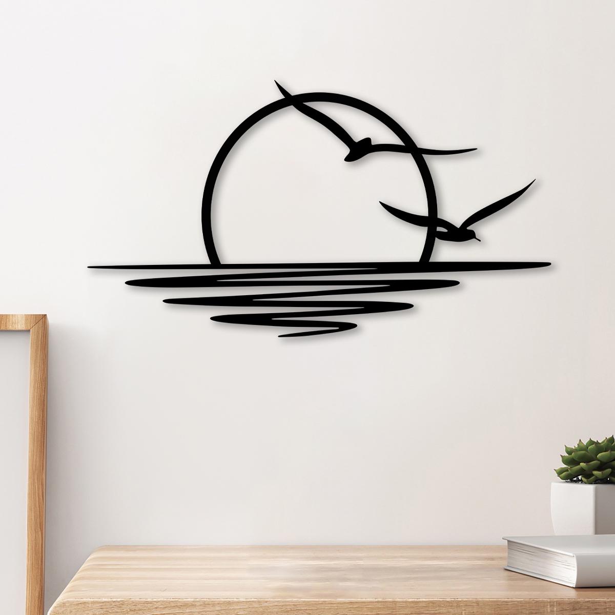 Metall Wandkunst Sonnenaufgang - Minimalistische Wanddekoration Mit Möwen