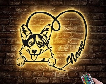 Custom Corgis LED Wandkunst: Personalisiertes Hunde Namen Zeichen
