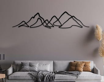 Minimalistische Berge Metallwandkunst: Laser-Schnittlinie Dekor