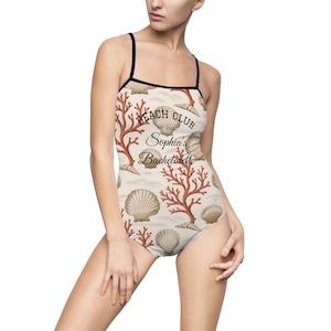 Personalized Beach Club Swimsuit: Coral Bachelorette Party One-Piece