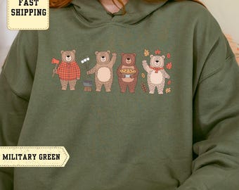 Cozy Fall Bear Sweatshirt: Autumn Woodland Animals, Marshmallows & Pie