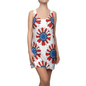 Vaterländisches Blumen Racerback Kleid: Rot, Weiß & Blau 4.Juli Outfit