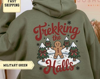 Trekking the Halls Sweatshirt – Gingerbread Man Winter Hiking Scene