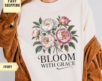 Peony Flower Sweatshirt: Vintage Botanical Floral Bouquet