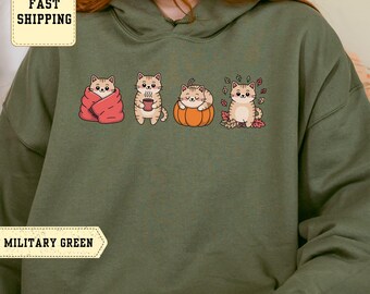 Fall Cat Sweatshirt: Cozy Autumn Kitties, Pumpkin & Leaves