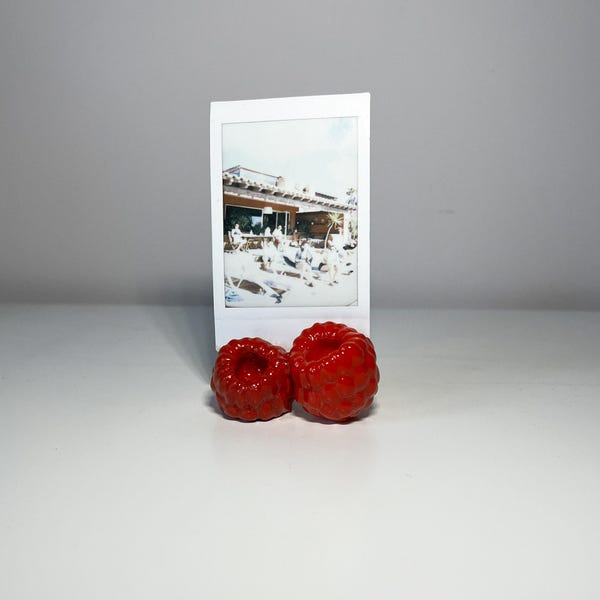 Handmade Raspberry Photo Holder, Air Dry Clay Desk Decor, Polaroid Display