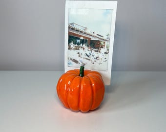 Handmade Air Dry Clay Pumpkin Photo Holder, Autumn Halloween Desk Decor