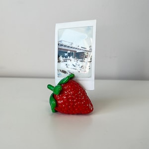 Handmade Strawberry Fruit Photo Holder, Air Dry Clay Desk Decor, Polaroid Display