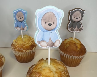 Teddy Bear Cupcake Toppers, Baby Shower Decorations (12ct)