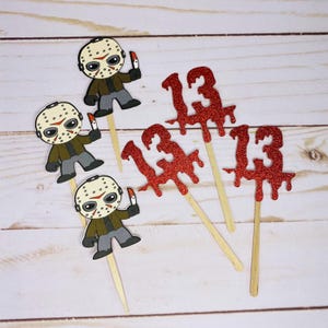 ホラー映画のカップケーキトッパー、ジェイソン・ボーヒーズの誕生日、ハロウィンテーマ