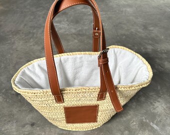 Handmade Moroccan Straw Tote With Leather Handles . - Etsy