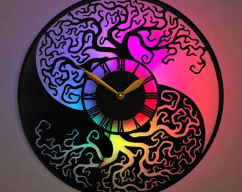 Ying Yang, Tree Wall Clock, Spiral Tree Clock, Nature Wall Clock, Abstract Tree Art