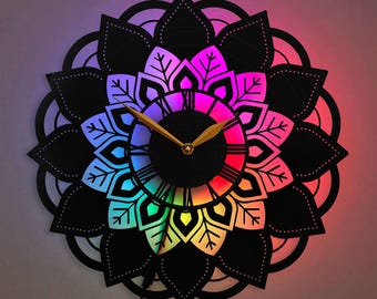 Mandala Wall Clock, Mandala Gift, Mandala Decor, Flower Wall Clock, Mandala Clock Design, Floral Wall Decor, Boho Wall Clock