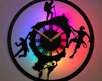 Mountain Climbing Wall Clock, Hiking Gift, Rock Climbing Home Decor, Mountaineering Room Decor, Gift for Climbers, Hiker LED Wall Clock