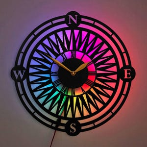 Wind Rose Wall Clock, Compass Wall Clock, Geometric Compass Design, Travel Inspired Home Decor Clock