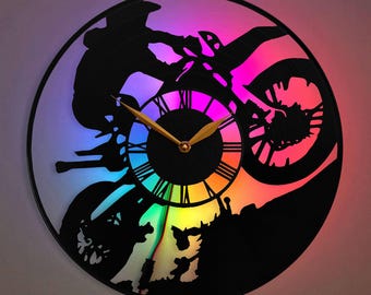 Dirtbike Clock, Motocross Wall Clock, Motorcycle Racing Clock, Extreme Sports Wall Art
