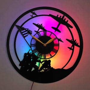 Army Clock, Military Clock, Airplane Clock, Patriotic Wall Clock, Soldier Clock, Flag and Airplane Wall Decor