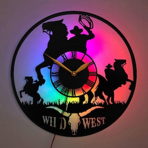 Rodeo Wall Clock, Wild West Wall Clock, Cowboy Decor Clock, Western Style Clock, Rodeo Home Decor Clock, Western Gift for Him