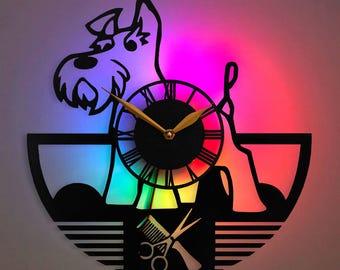 Dog Groomer Wall Clock, Pet Grooming Decor Clock, Grooming Salon LED Clock, Dog Lover Gift Clock
