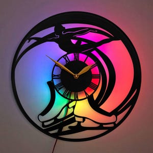 Reloj de pared con patines de hielo, reloj de patinaje sobre hielo, reloj deportivo, reloj de atleta, decoración para amantes del patinaje, decoración para amantes de los deportes, reloj de estilo de vida activo