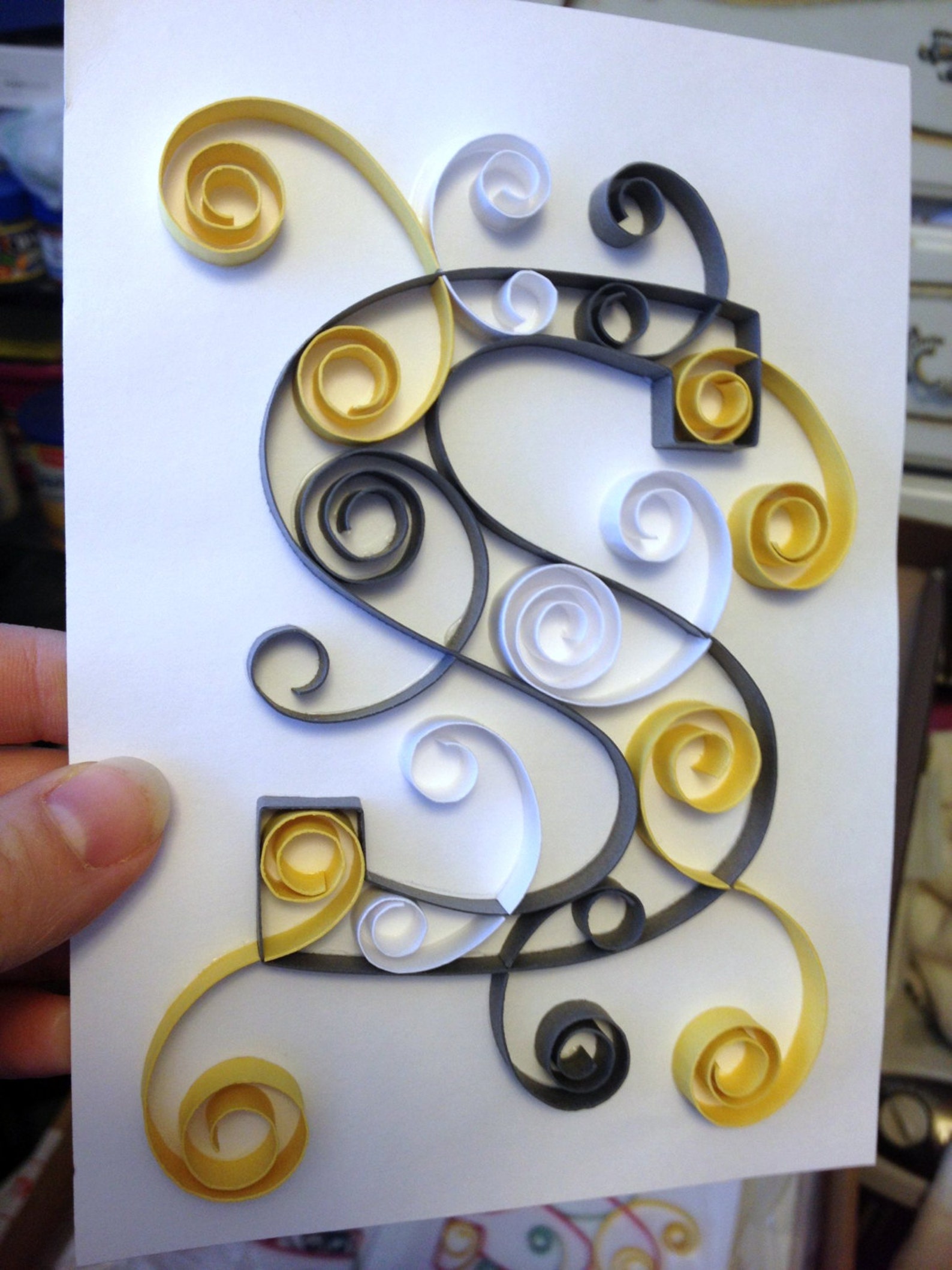 Paper Quilling Art, 5x7 Picture, Paper Quilled Letter, Paper Quilled Monogram, Quilled Paper Art