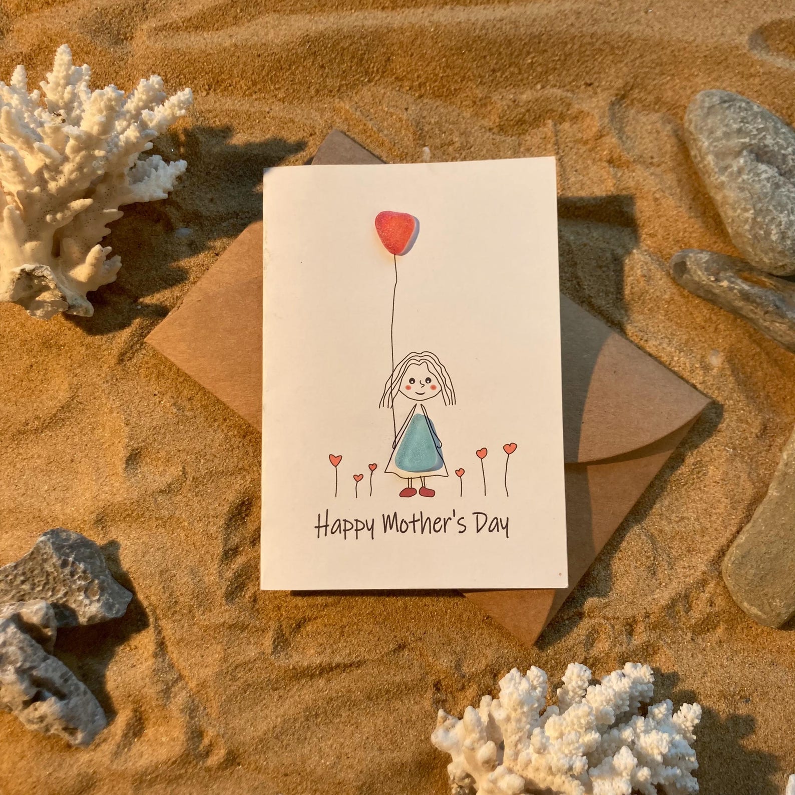 Personalized Mothers Day Card With Stones, Sea Glass Cards, Gift for ...