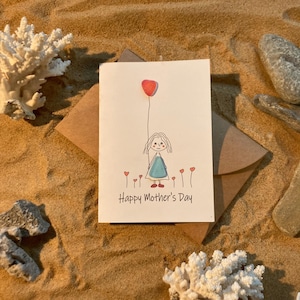 Tarjeta personalizada del Día de la Madre con piedras, tarjetas de vidrio marino, regalo para mamá, feliz día de la madre, gracias mamá, tarjeta hecha a mano.