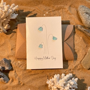 Cartão personalizado de Dia das Mães com pedras, cartões de vidro marinho, presente para mãe, feliz dia das mães, obrigado mãe, cartão feito à mão.