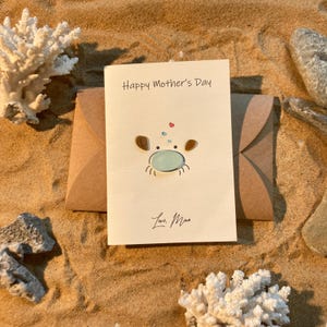 Cartão personalizado de Dia das Mães com pedras, cartões de vidro marinho, presente para mãe, feliz dia das mães, obrigado mãe, cartão feito à mão.