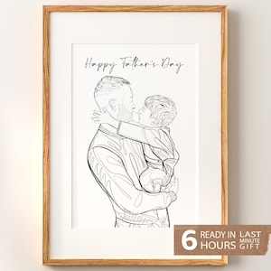 Father’s Day Gift from Kids, Custom Faceless Drawing of Dad with Children, Unique Family Line Art for Grandpa or Husband