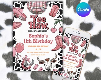Pink Cowgirl Birthday Invitation: Editable Rodeo Party (Digital Download)
