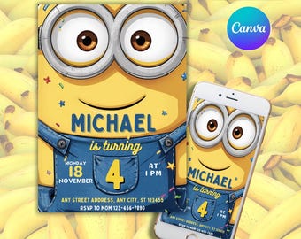 Editable Minion Birthday Invitation Template: Printable Kids Party Invite (Digital)