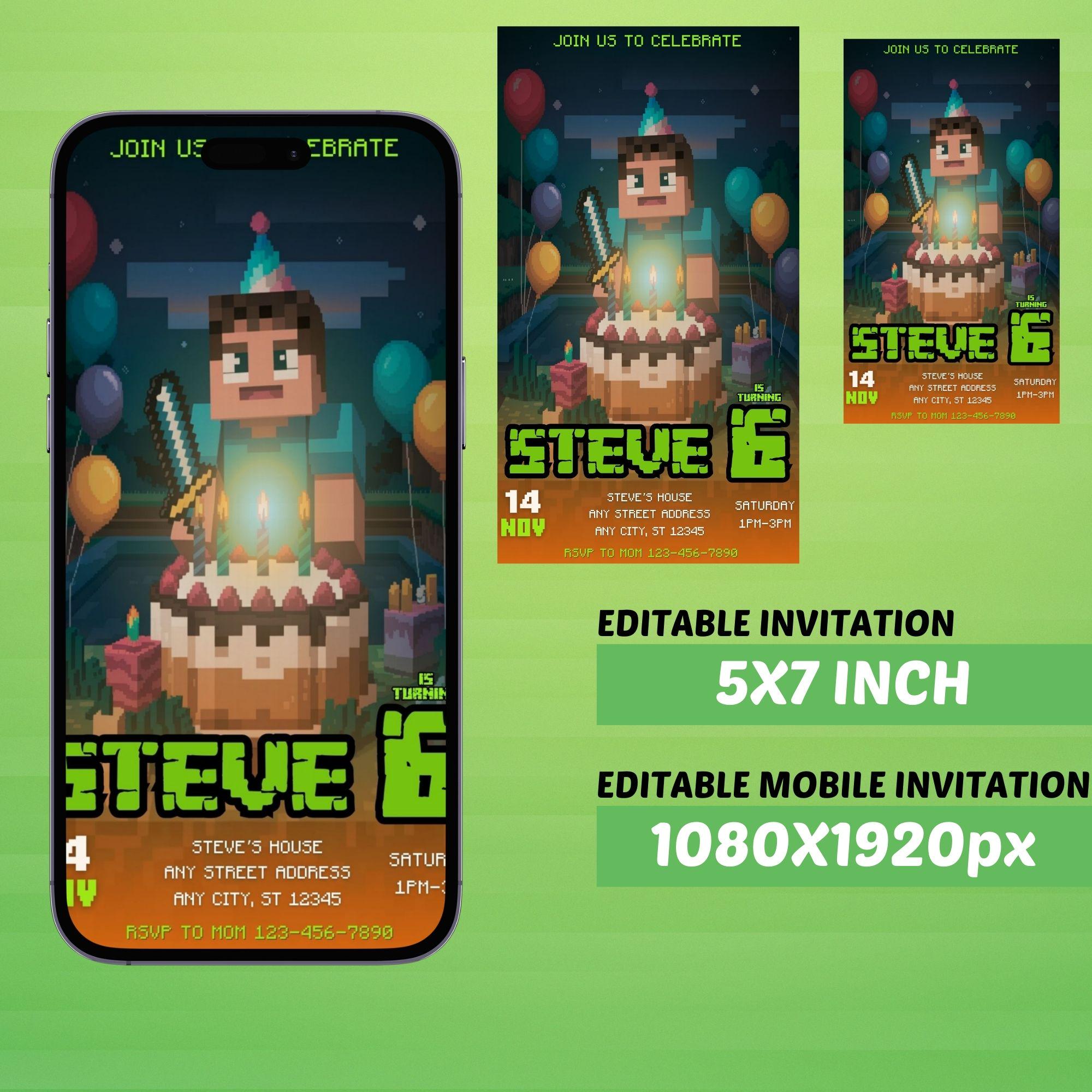 Editable Minecraft Invite (Mobile + Print)