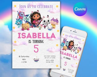 Gabby's Dollhouse Birthday Invitation Template: Printable Party Invite (Digital Download)