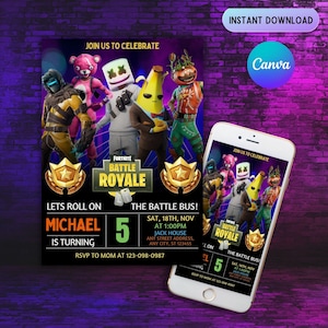 Editable Fort Game Birthday Invitation | Fort Night Birthday Party Template | Video Game Birthday Invite | Fort Gaming Birthday Evite