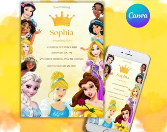 Princess Birthday Invitation: Editable Gold & Pink Party Invite (Digital)