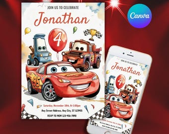 Cars McQueen Invitation, Lightning Mcqueen Birthday Invitation, Cars Birthday Invitation, McQueen Mater Invitation