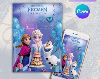 Editable Frozen Birthday Invitation: Elsa, Anna (Digital Download)