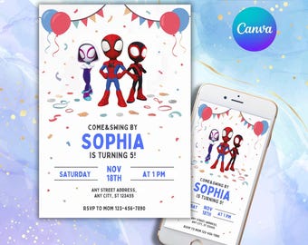 Spiderman Birthday Invitation Template: Editable Party Invite (Digital Download)