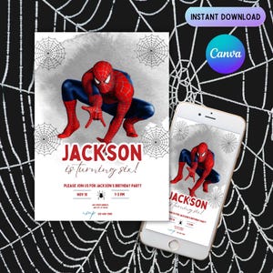 Spiderman Birthday Invitation Template Instant Download - Printable Spider-man Birthday Party Invite - Editable Boy Party Invite Card
