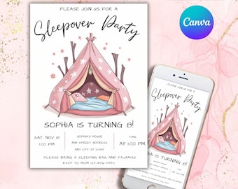 Sleepover Birthday Invitation: Minimalist Tent Design (Digital Printable Editable Download)