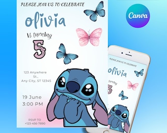 Editable Stitch Birthday Invitation Template: Kids Party Invite (Digital)