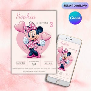 Minnie Mouse Birthday Invitation Template: Editable Canva Design (Digital Download)
