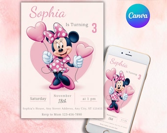 Minnie Mouse Birthday Invitation Template: Editable Canva Design (Digital Download)