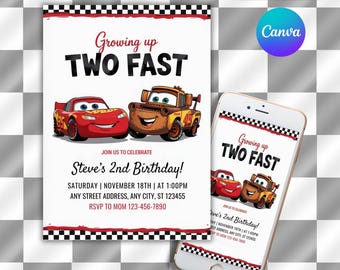 Lightning McQueen Birthday Invitation: Editable Canva Template (Digital)