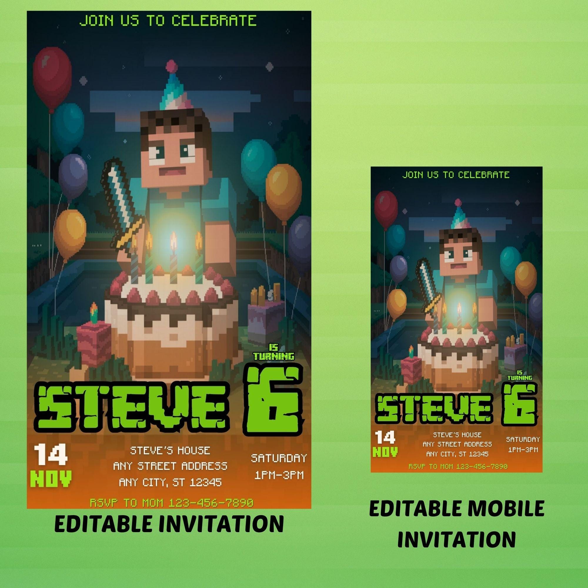 Editable Minecraft Invite (Mobile + Print)