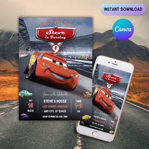Lightning McQueen Birthday Invitation: Cars Theme (Digital Download)