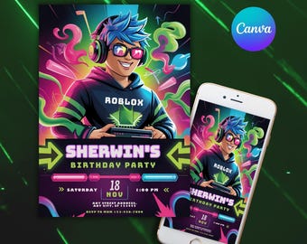Editable Roblox Birthday Invitation: Game Party Template (Digital Download)