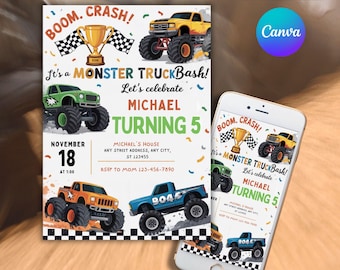 Editable Monster Truck Birthday Invitation Template (Digital)