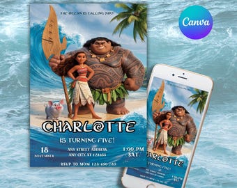 Editable Moana Birthday Invitation: Kids Party Template (Digital Download)
